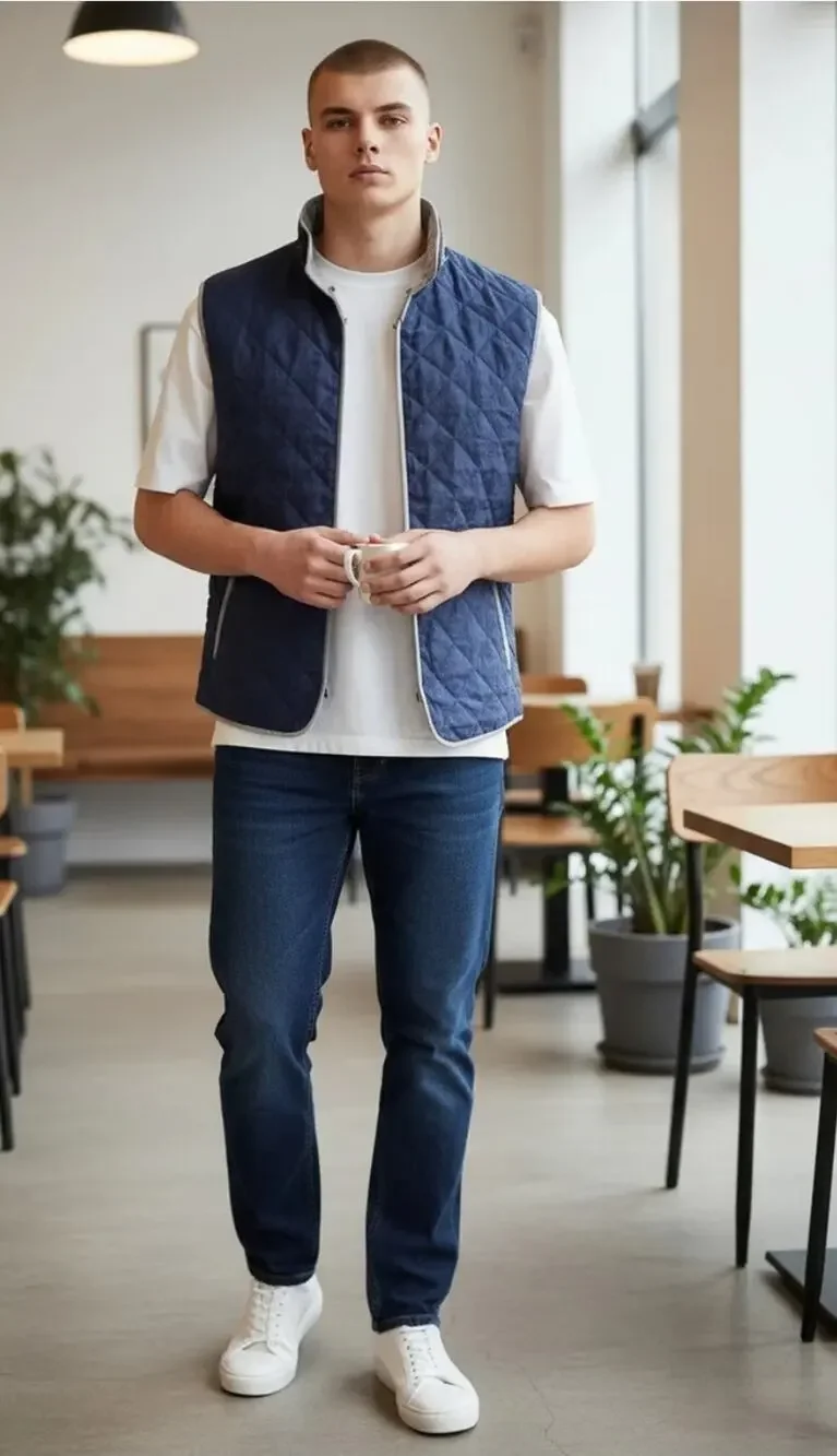 Waterville Made In Italy Mens Charcoal Gray Diamond Quilted Flannel Vest Size XL
